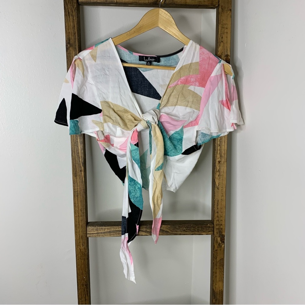 Lulu's Multicolor Abstract Tie-Front Top XL